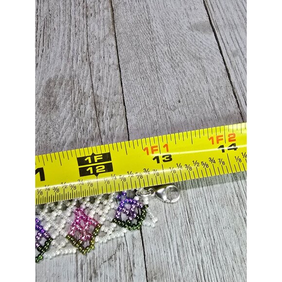 Handcrafted Beaded Choker .925 Sterling Silver Pink and Purple Hyacinth Inspired - Picture 10 of 11